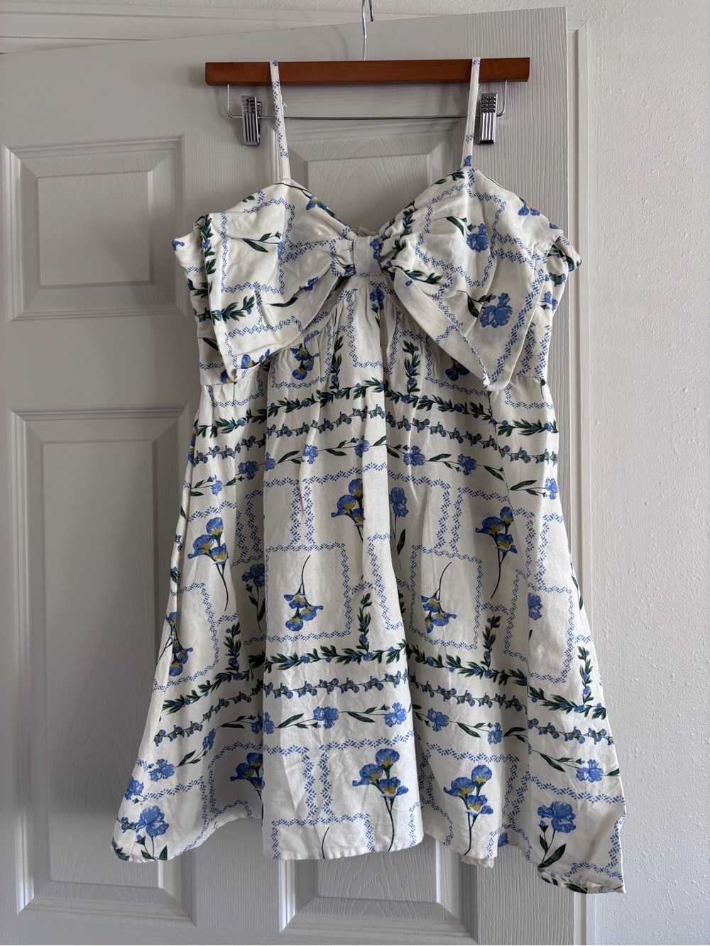 Japna White Floral Bow-Front Sundress with Blue & Green Accents